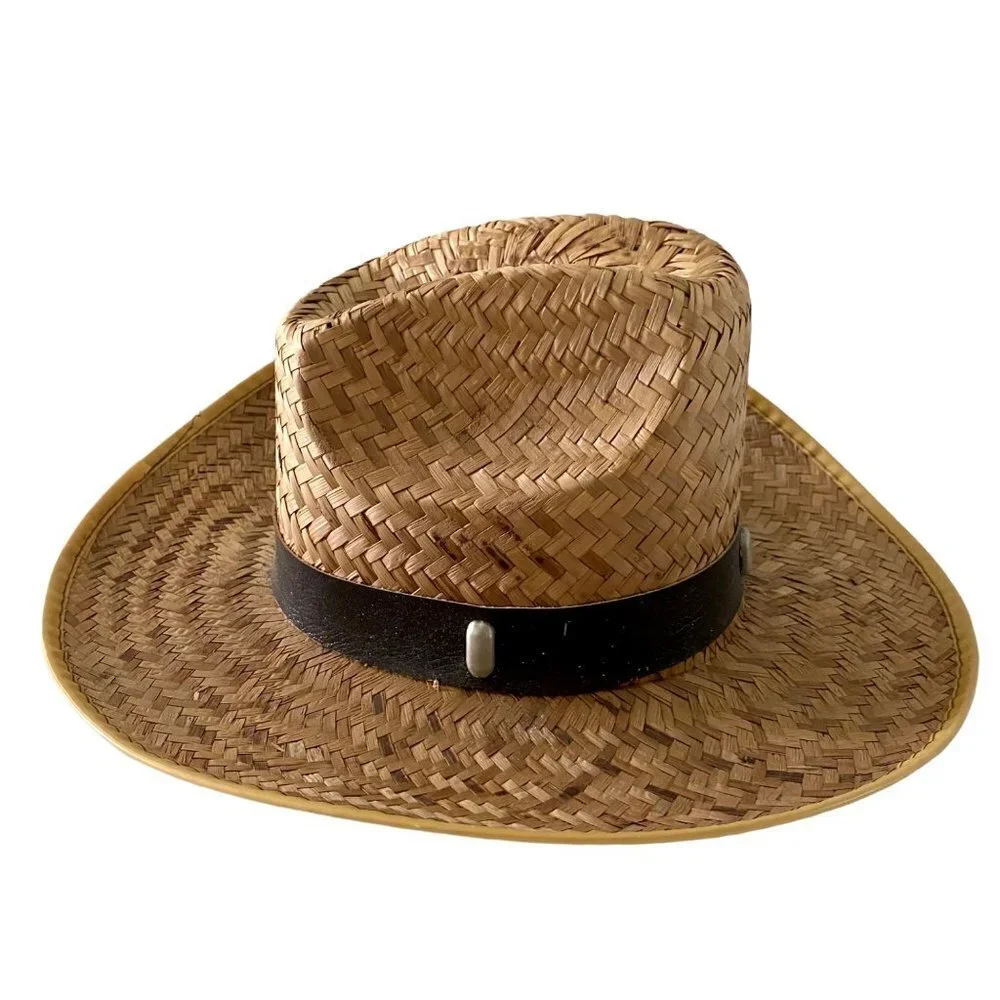 Straw Hat with Brown Band One Size